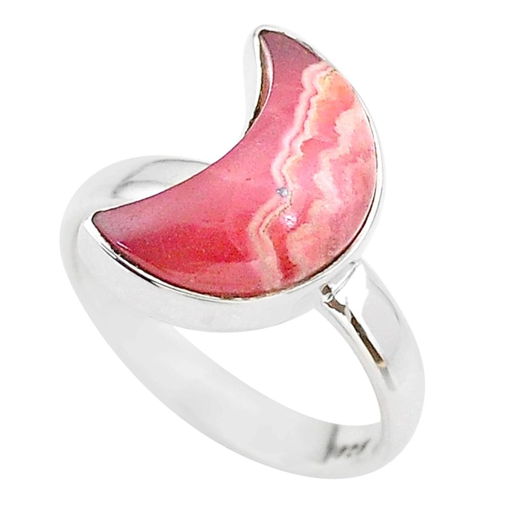 6.12cts moon natural rhodochrosite inca rose 925 silver ring size 7 t22090