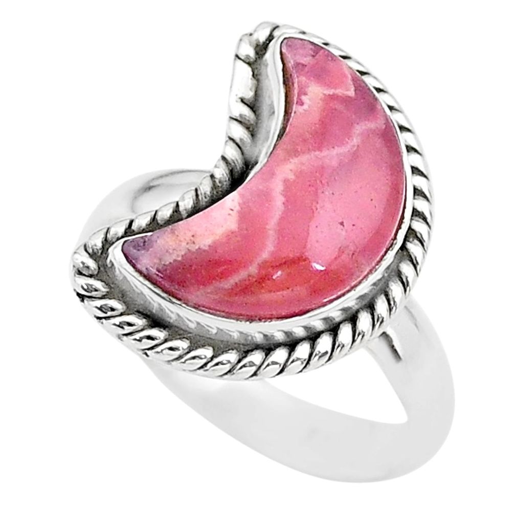 6.27cts moon natural rhodochrosite inca rose 925 silver ring size 7 t22158