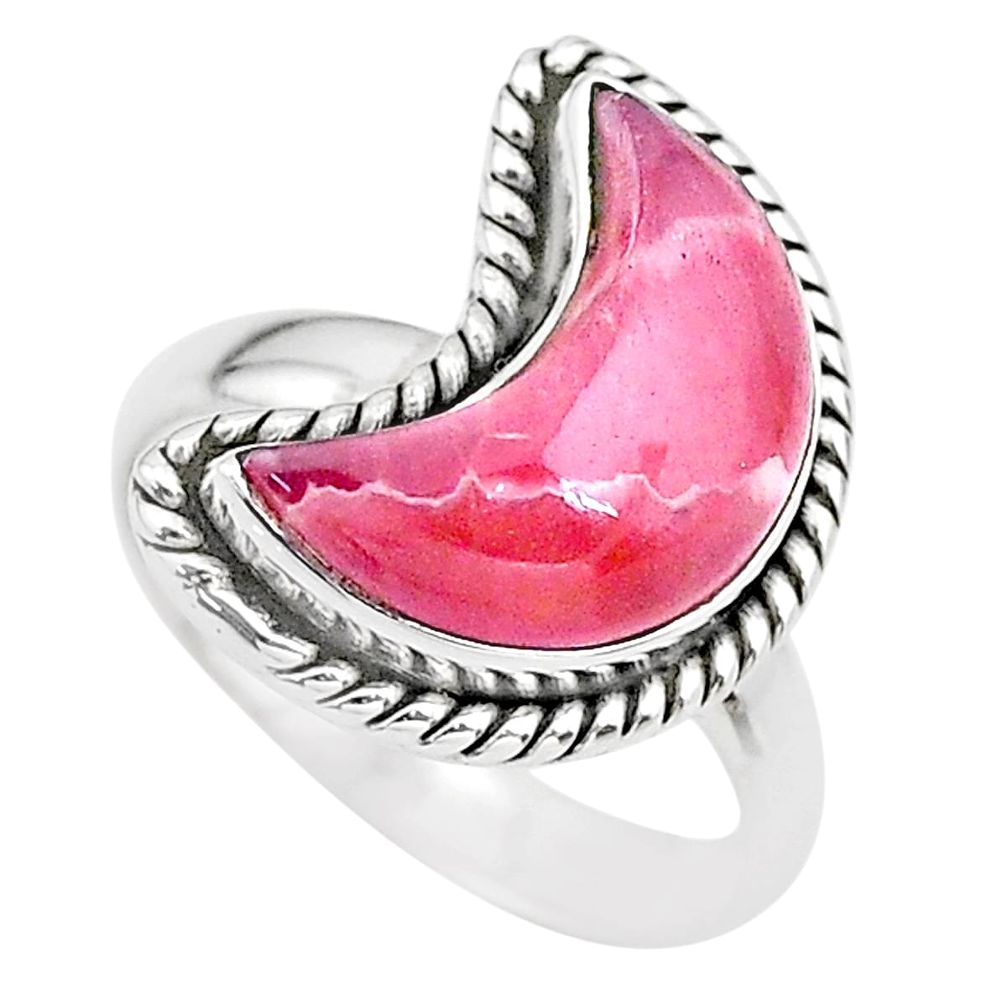 5.52cts moon natural rhodochrosite inca rose 925 silver ring size 7 t22165