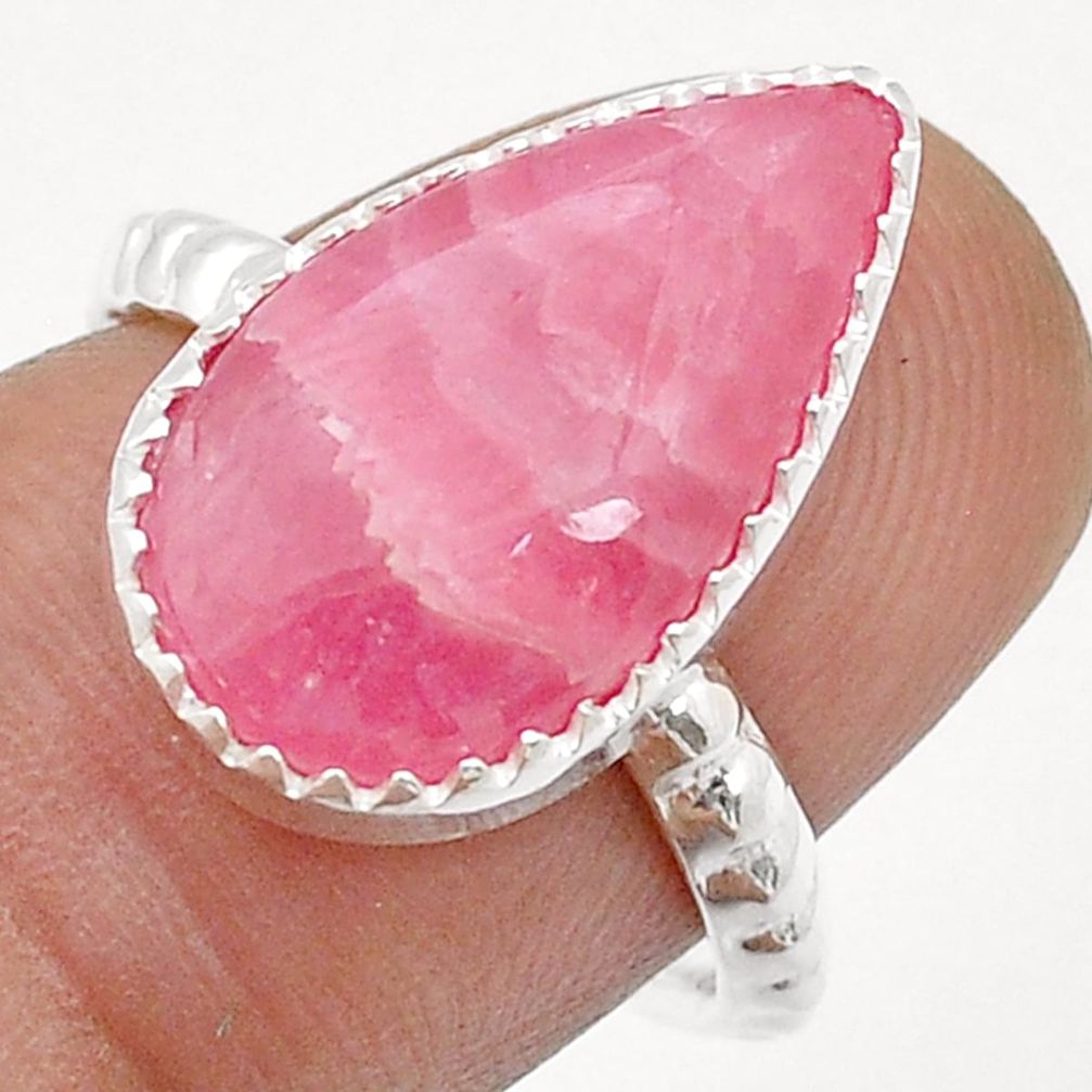 7.62cts solitaire natural rhodochrosite inca rose 925 silver ring size 7 u76709