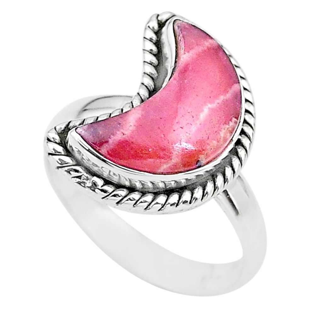 6.05cts moon natural rhodochrosite inca rose 925 silver ring size 8 t22162