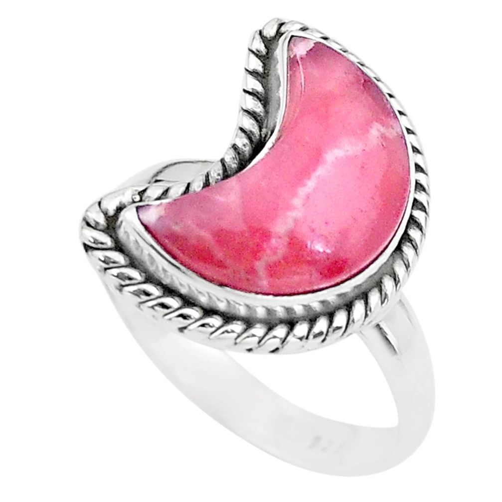 6.58cts moon natural rhodochrosite inca rose 925 silver ring size 8 t22175