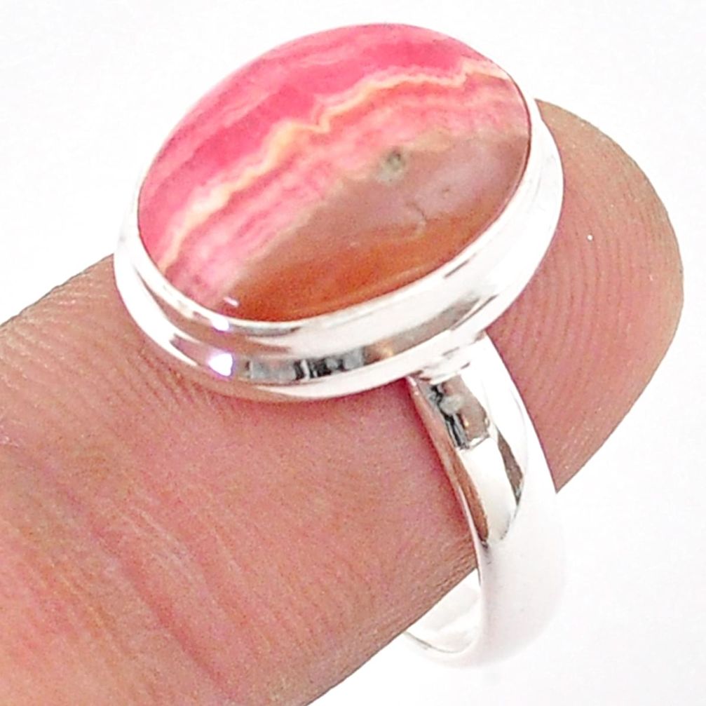 6.84cts solitaire natural rhodochrosite inca rose 925 silver ring size 8 t59578