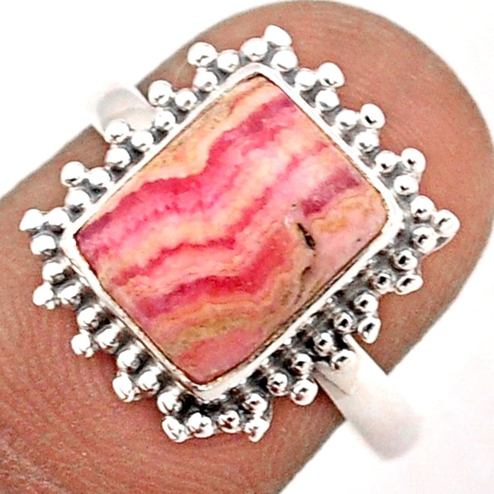 4.23cts solitaire natural rhodochrosite inca rose 925 silver ring size 8 t87635