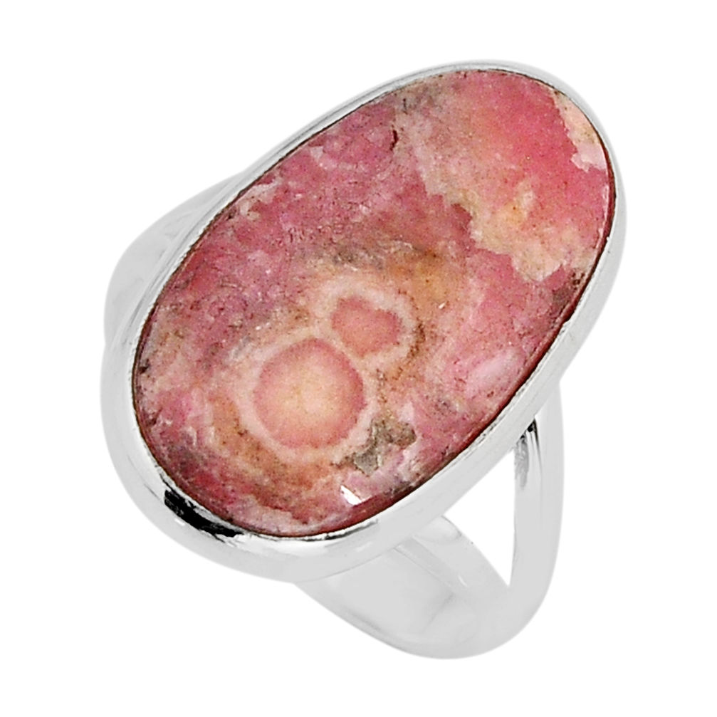13.22cts solitaire natural rhodochrosite inca rose 925 silver ring size 8 y72183