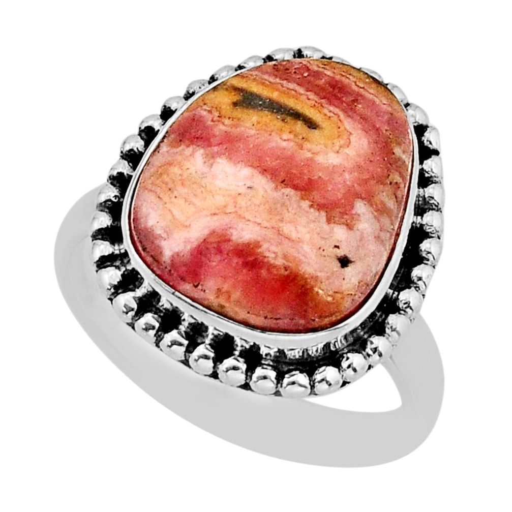 9.98cts solitaire natural rhodochrosite inca rose 925 silver ring size 8 y75802