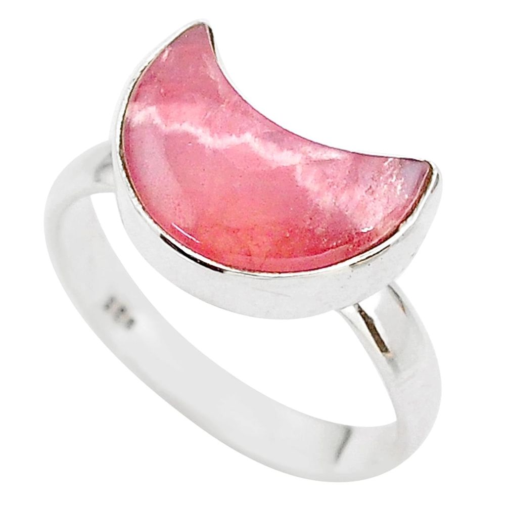 6.66cts moon natural rhodochrosite inca rose 925 silver ring size 9 t22097