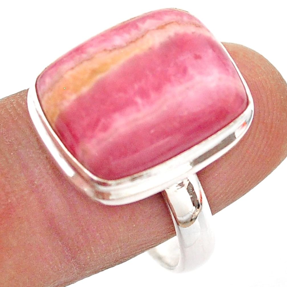 13.71cts solitaire natural rhodochrosite inca rose 925 silver ring size 9 t61685