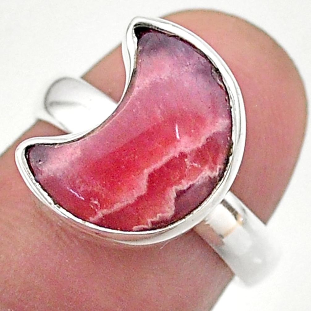 4.78cts solitaire natural rhodochrosite inca rose silver moon ring size 7 t47793