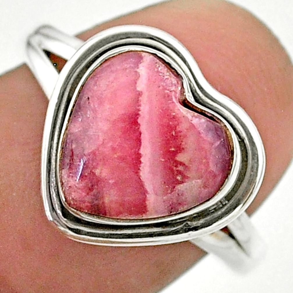 5.54cts solitaire natural rhodochrosite inca rose silver ring size 8.5 t41664