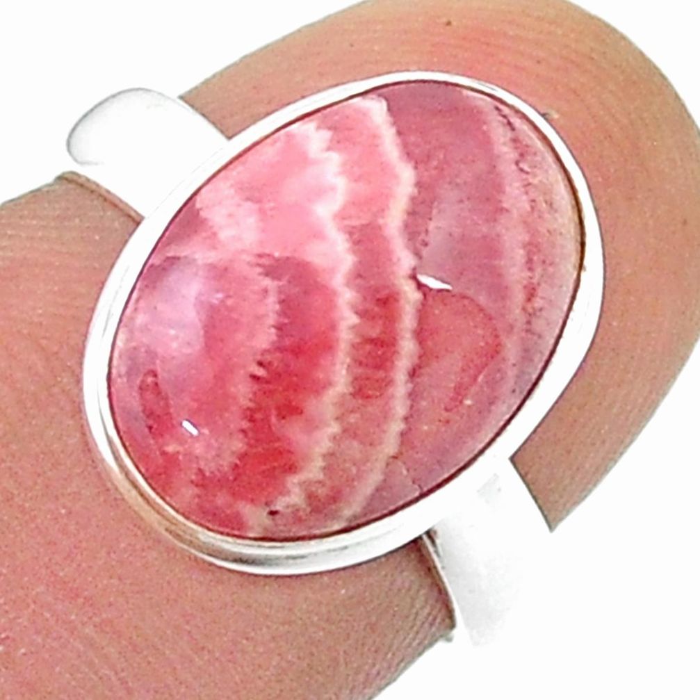 6.08cts solitaire natural rhodochrosite inca rose silver ring size 6.5 u47910