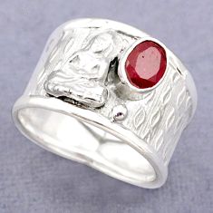 1.51cts solitaire natural ruby 925 silver buddha meditation ring size 8.5 t77156