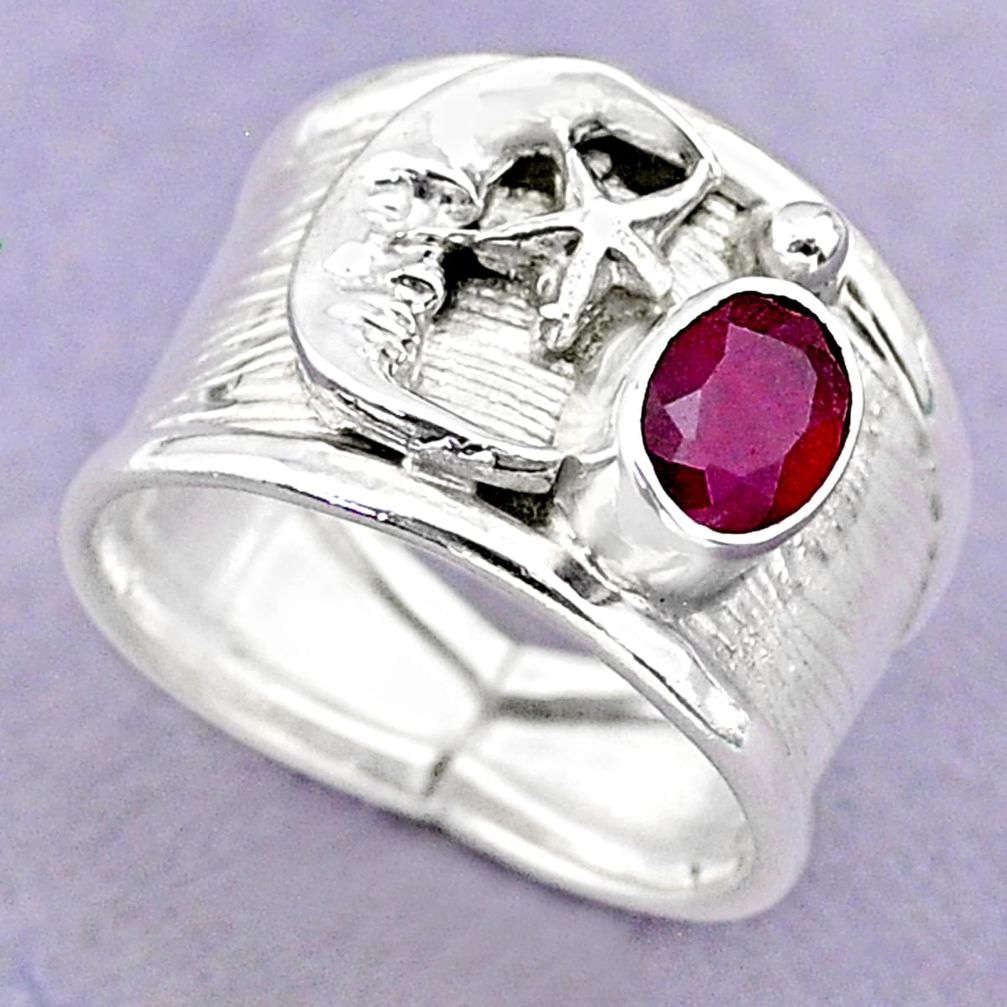 1.41cts solitaire natural ruby 925 silver crescent moon star ring size 7 t32391