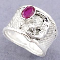 1.47cts solitaire natural ruby 925 silver crescent moon star ring size 8 t77159
