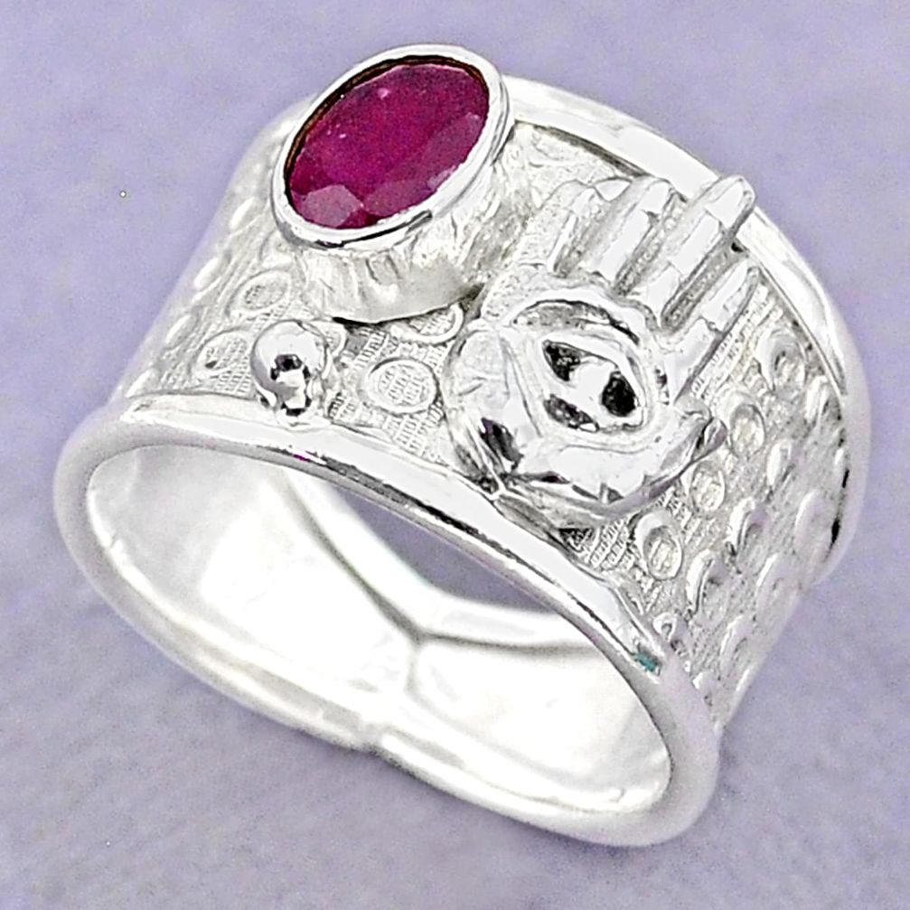 1.69cts solitaire natural ruby 925 silver hand of god hamsa ring size 7 t32384