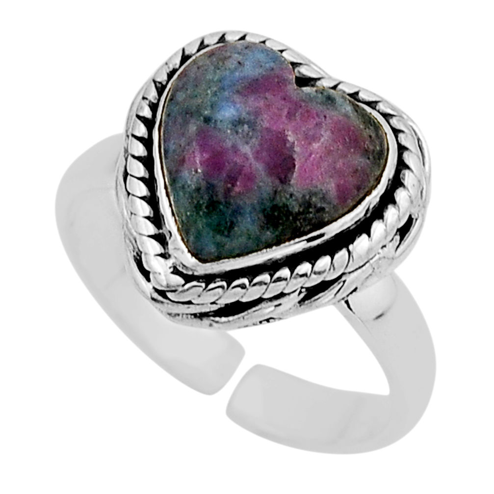 5.71cts solitaire natural ruby zoisite 925 silver adjustable ring size 7 y94628