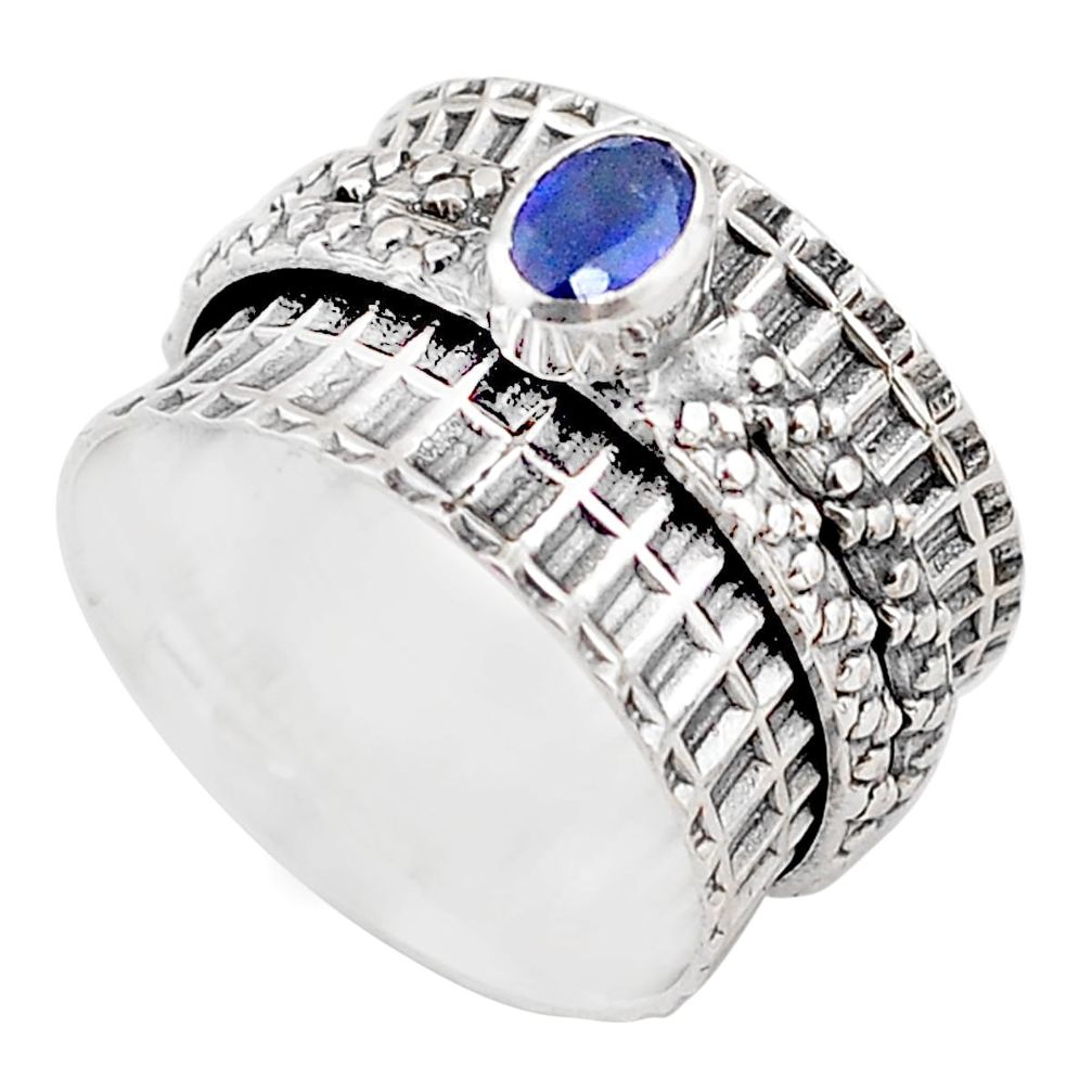 1.12cts solitaire natural sapphire 925 silver spinner band ring size 7.5 t67709