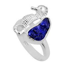 4.65cts solitaire natural sapphire rough silver seahorse ring size 7.5 y88409