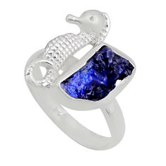 4.42cts solitaire natural sapphire rough silver seahorse ring size 7.5 y88420