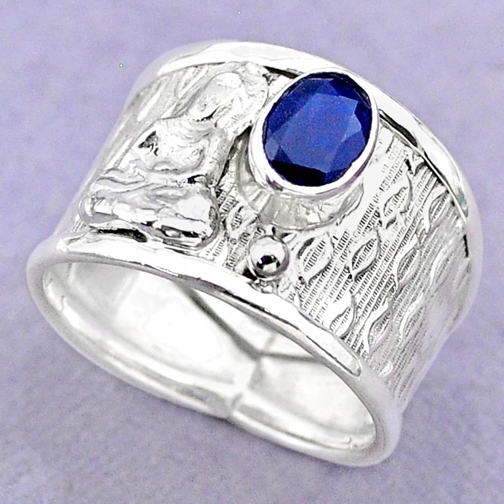 1.51cts solitaire natural sapphire silver buddha meditation ring size 8 t32397