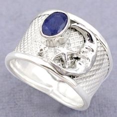 1.50cts solitaire natural sapphire silver crescent moon star ring size 8 t77153