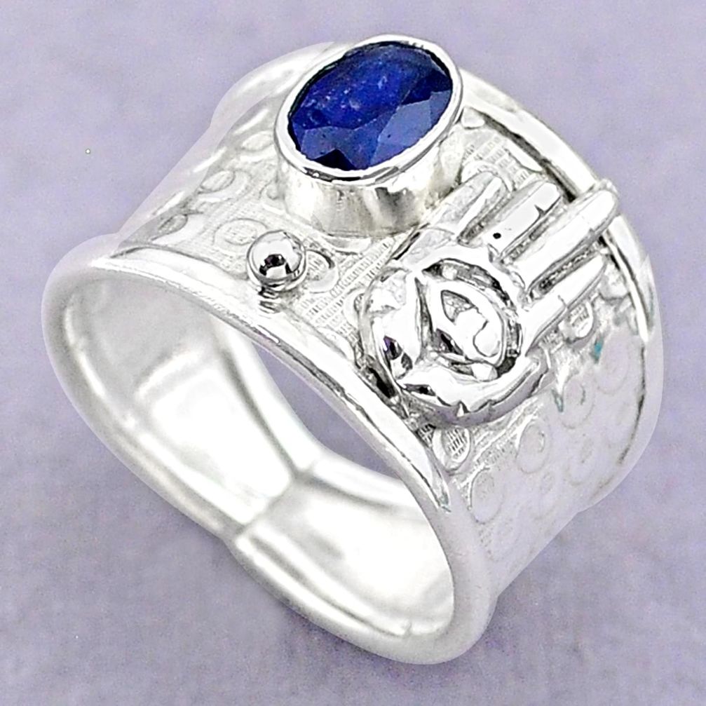 1.70cts solitaire natural sapphire silver hand of god hamsa ring size 8 t32410