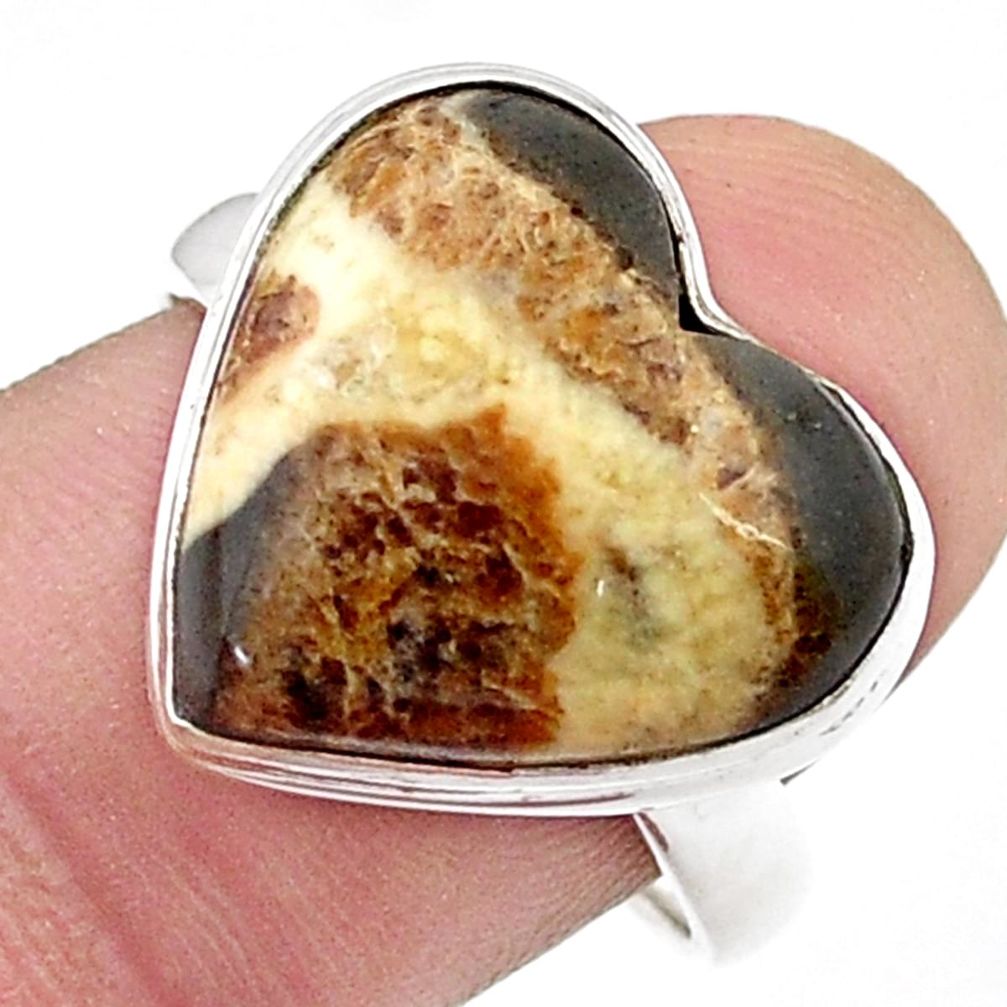 12.30cts solitaire natural septarian gonads heart 925 silver ring size 9 u47635