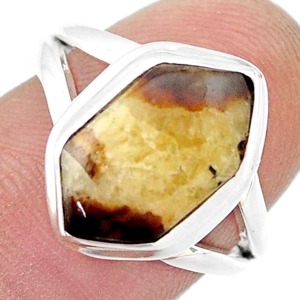 6.54cts solitaire natural septarian gonads hexagon silver cocktail ring size 7 u43887