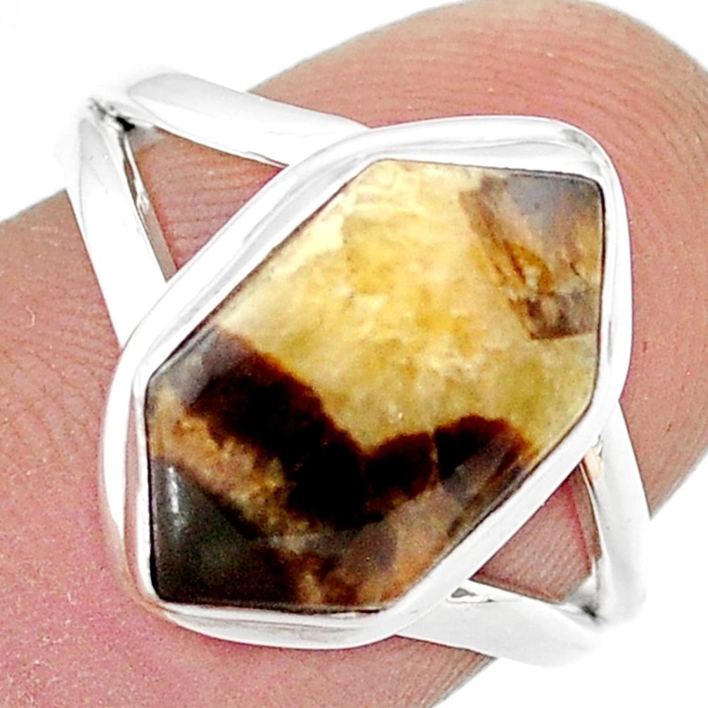 6.59cts solitaire natural septarian gonads hexagon silver cocktail ring size 7.5 u43882