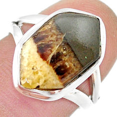 6.54cts solitaire natural septarian gonads silver hexagon cocktail ring size 7 u43881