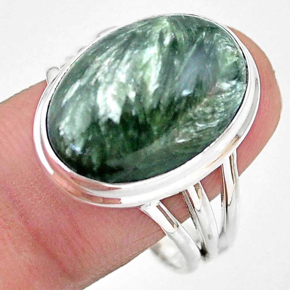 12.34cts solitaire natural seraphinite (russian) 925 silver ring size 10 t24706