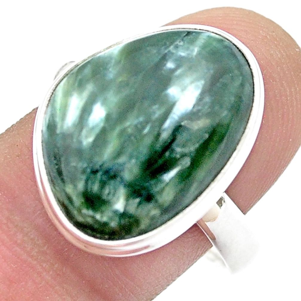 13.27cts solitaire natural seraphinite (russian) 925 silver cocktail ring size 10 u43874