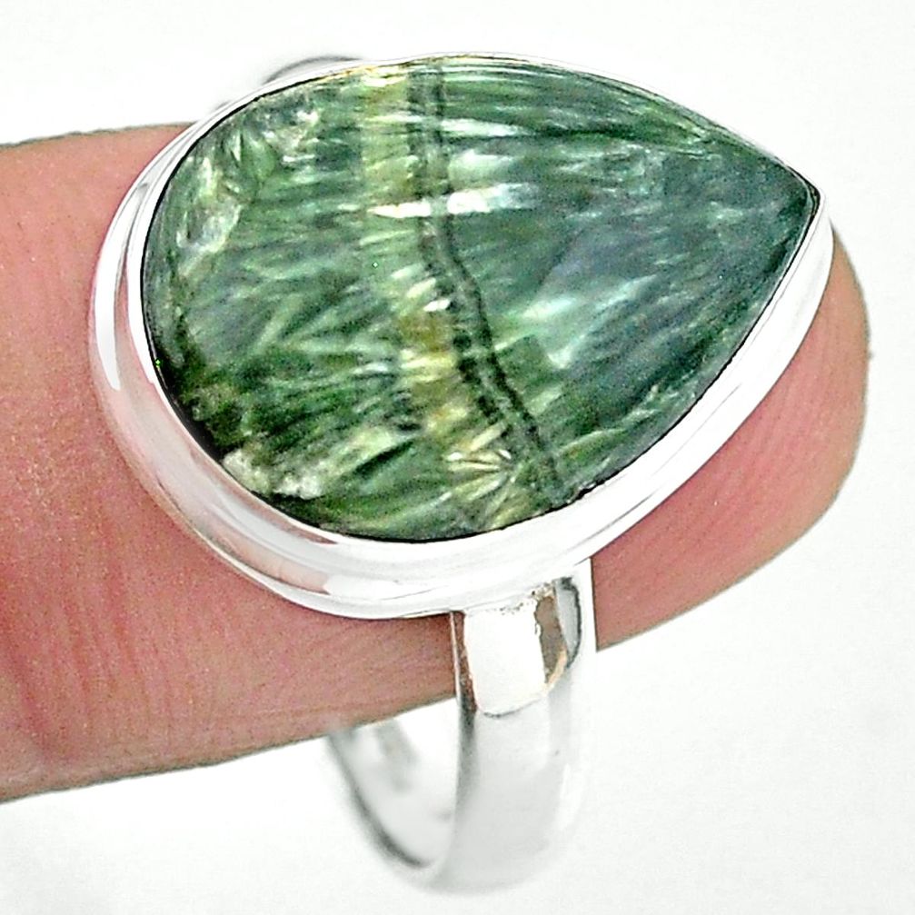 13.77cts solitaire natural seraphinite (russian) 925 silver ring size 11 t24719