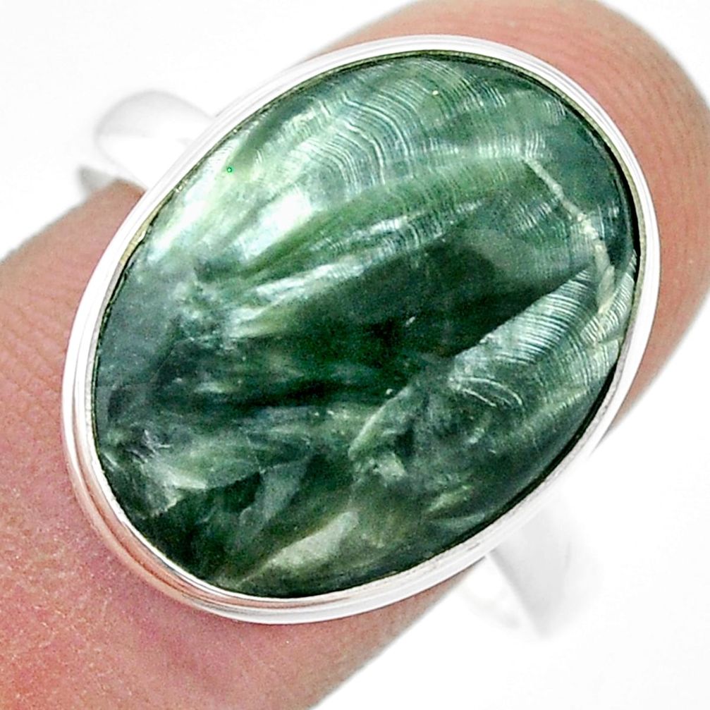15.13cts solitaire natural seraphinite (russian) 925 silver cocktail ring size 11 u43892