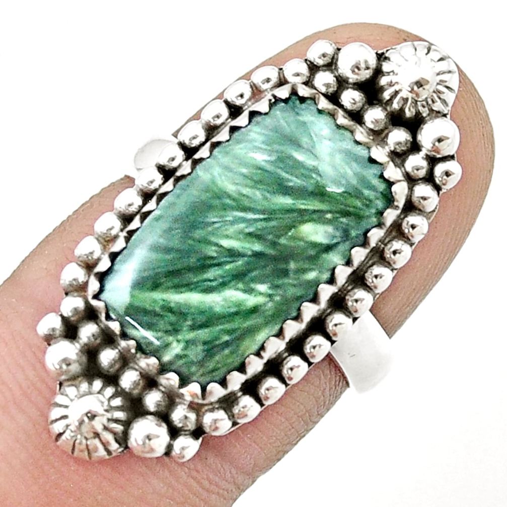 7.84cts solitaire natural seraphinite (russian) 925 silver ring size 6 u39408