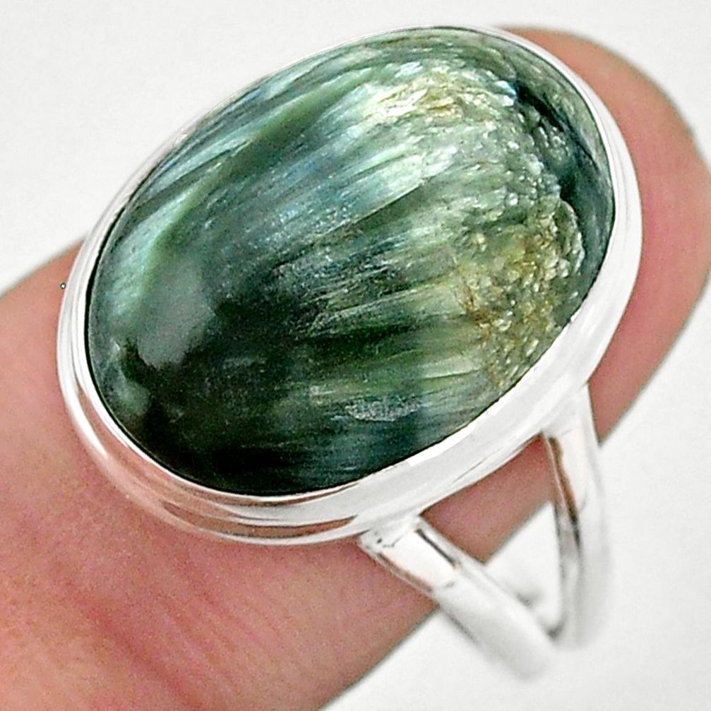 12.36cts solitaire natural seraphinite (russian) 925 silver ring size 9 t24713