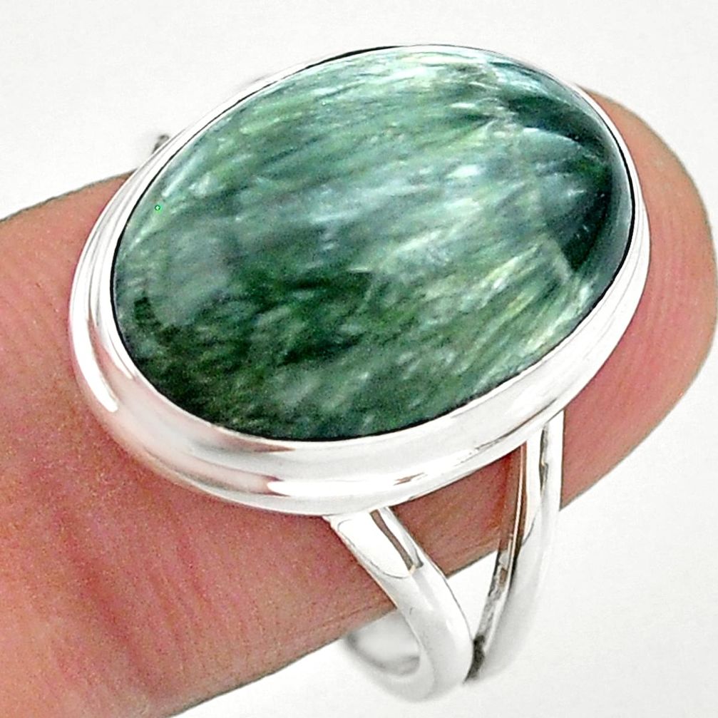 13.27cts solitaire natural seraphinite (russian) 925 silver ring size 9 t24717