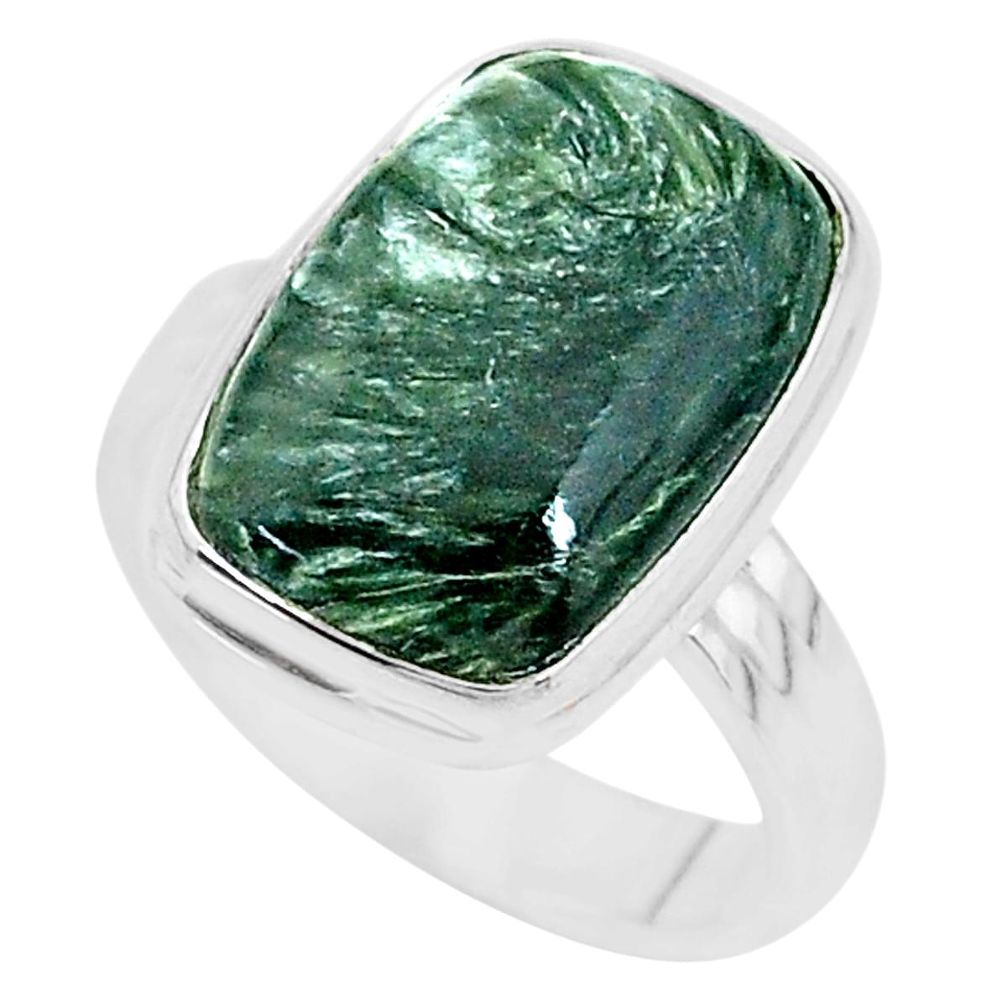 9.03cts solitaire natural seraphinite (russian) 925 silver ring size 8.5 t10357