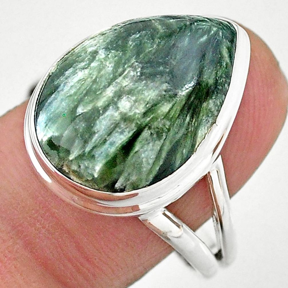 14.23cts solitaire natural seraphinite (russian) 925 silver ring size 9.5 t24712