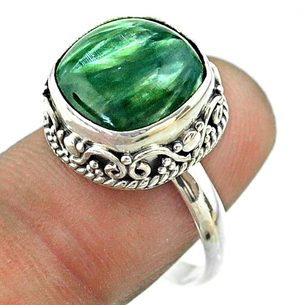 6.80cts solitaire natural seraphinite (russian) 925 silver ring size 8.5 t55892