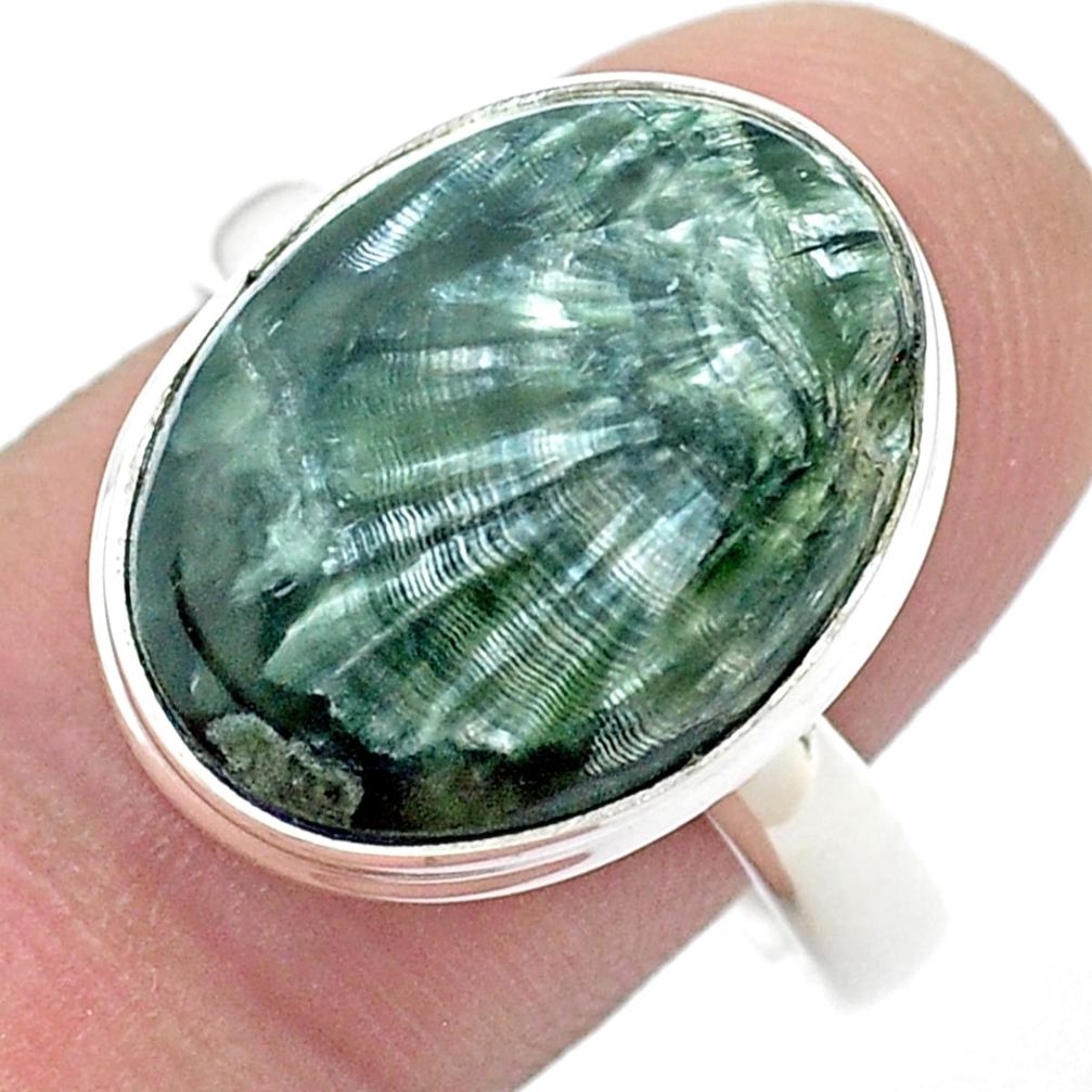 11.64cts solitaire natural seraphinite (russian) silver cocktail ring size 10.5 u43870