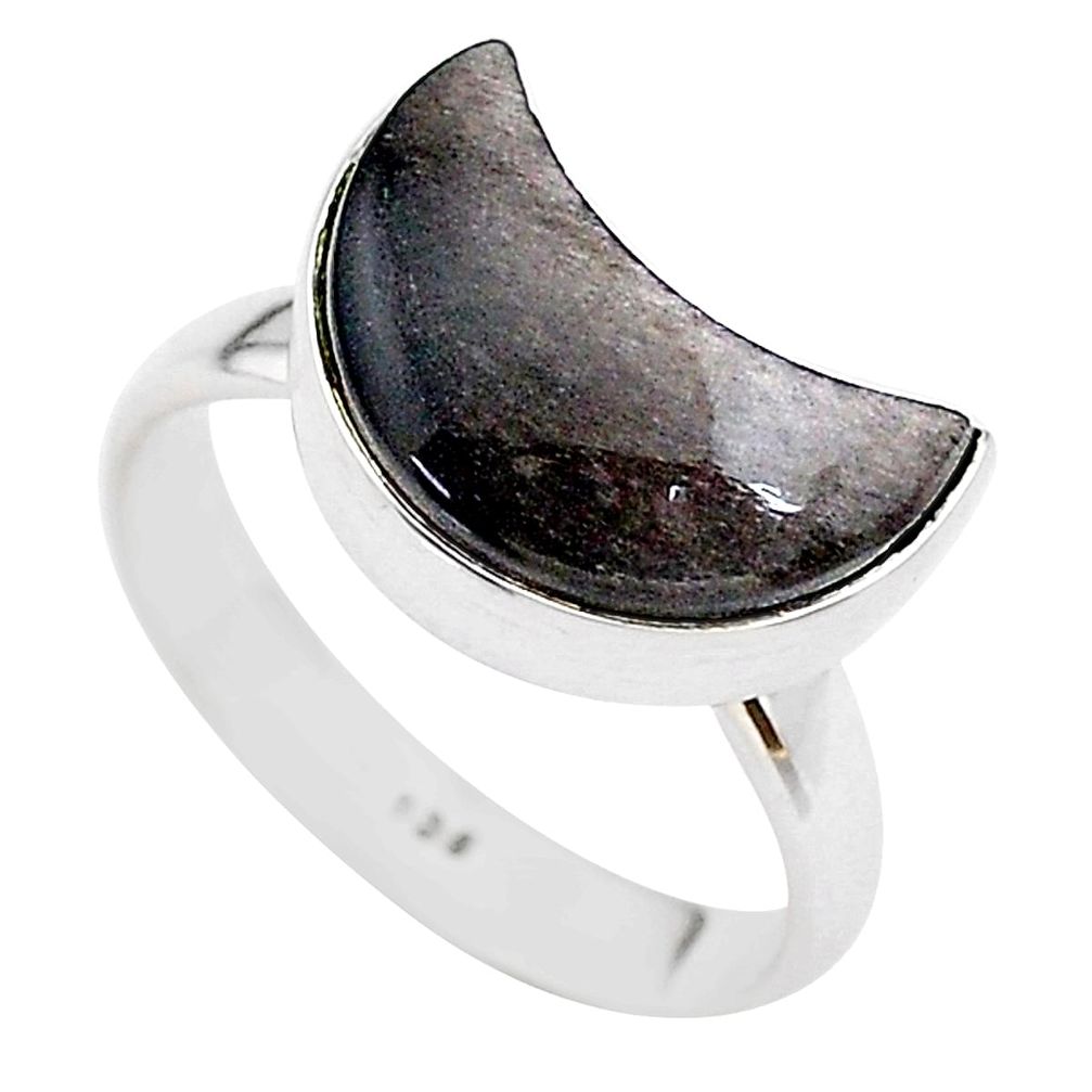 5.84cts moon natural sheen black obsidian 925 silver ring size 7 t22083