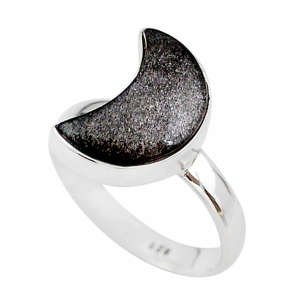 5.84cts moon natural sheen black obsidian 925 silver ring size 8 t22100