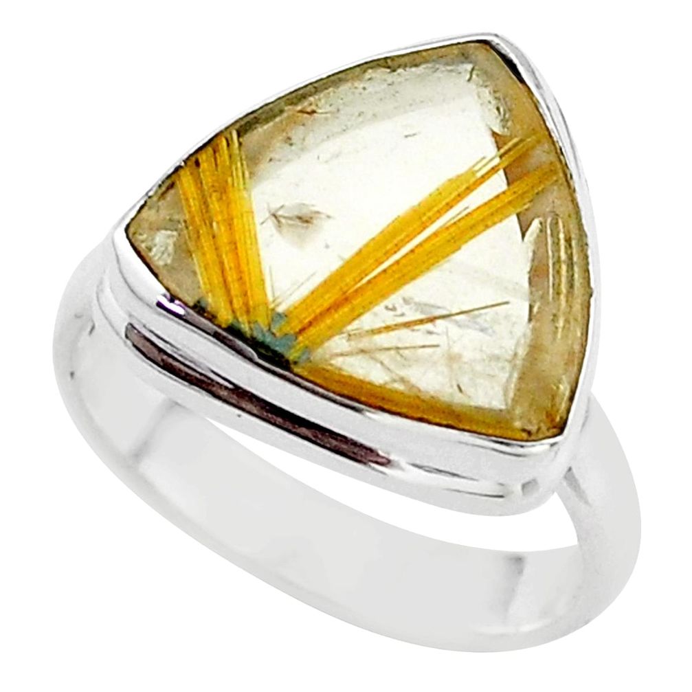 10.78cts solitaire natural star rutilated quartz 925 silver ring size 8 t39507