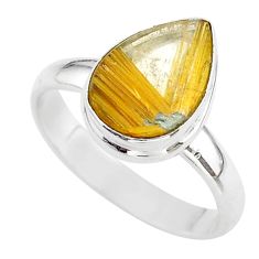 4.93cts solitaire natural star rutilated quartz 925 silver ring size 9.5 t39495