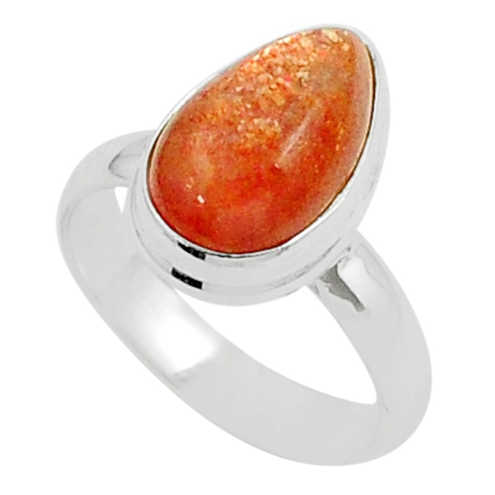 5.80cts solitaire natural sunstone (hematite feldspar) silver cocktail ring size 6 u21894