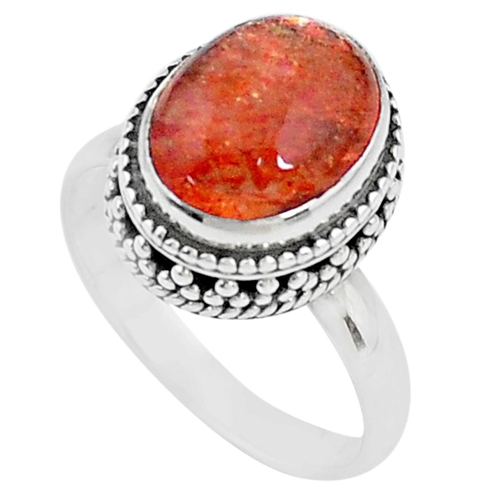 5.31cts solitaire natural sunstone (hematite feldspar) silver ring size 7 t10427