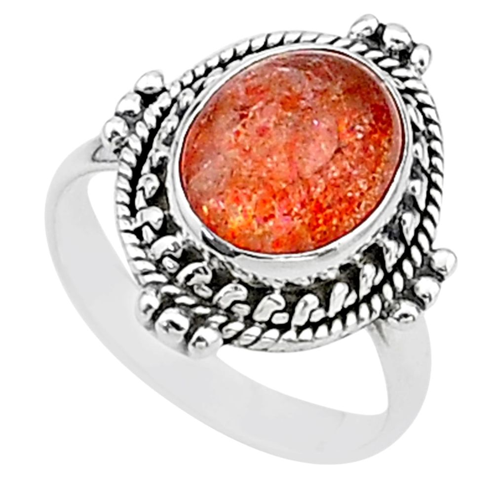 4.94cts solitaire natural sunstone (hematite feldspar) silver ring size 7 t15502