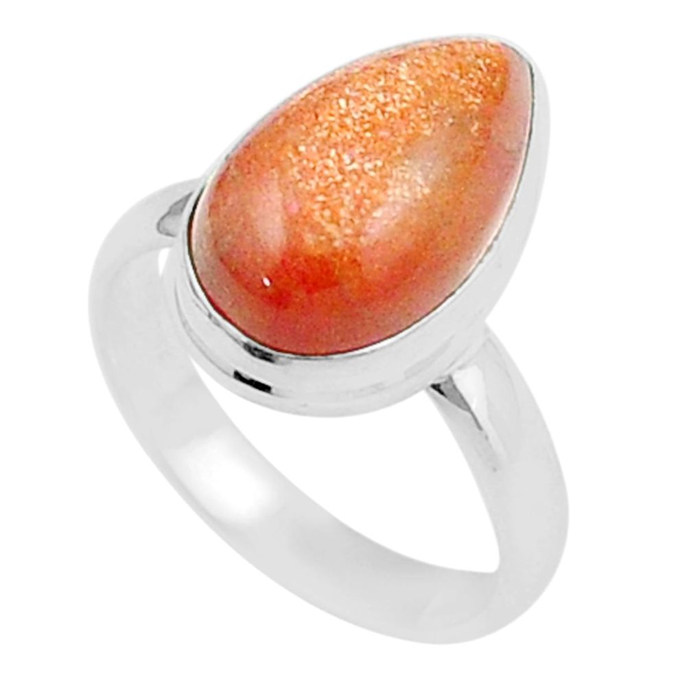 6.04cts solitaire natural sunstone (hematite feldspar) silver cocktail ring size 8 u22962