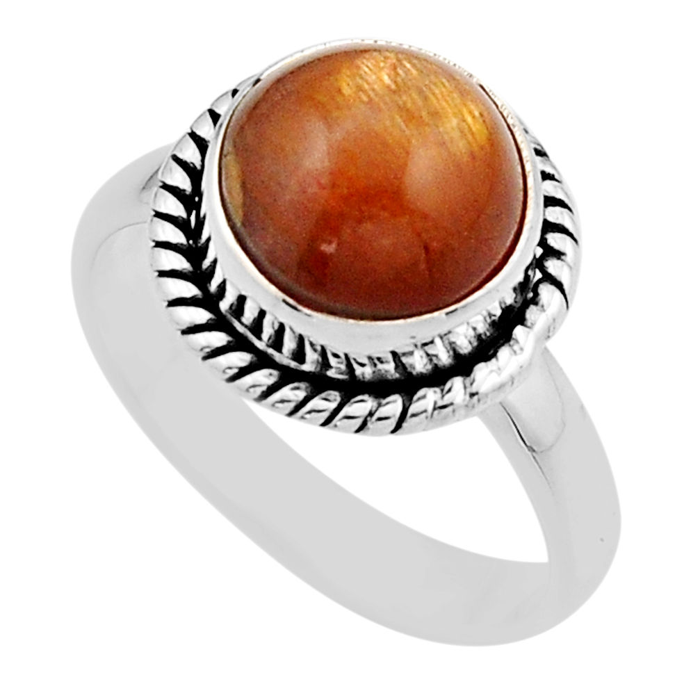 5.52cts solitaire natural sunstone (hematite feldspar) silver ring size 8 y92426